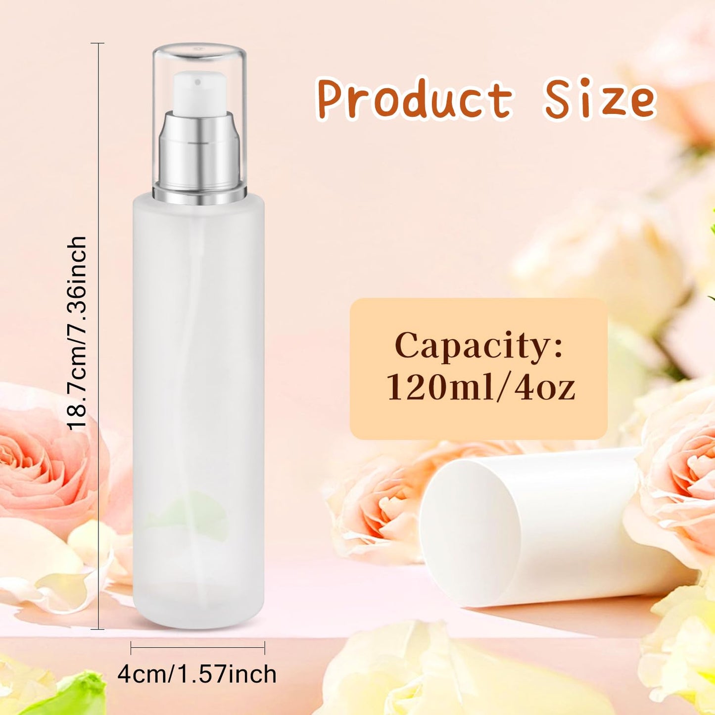 8 Pcs 120ml/4oz Frosted Glass Bottles Refillable Pump Dispenser Jar Travel Lotion Vials with Plastic Pump Head for Toiletry Liquid Foundation Cream Cosmetic Samples - Silver
