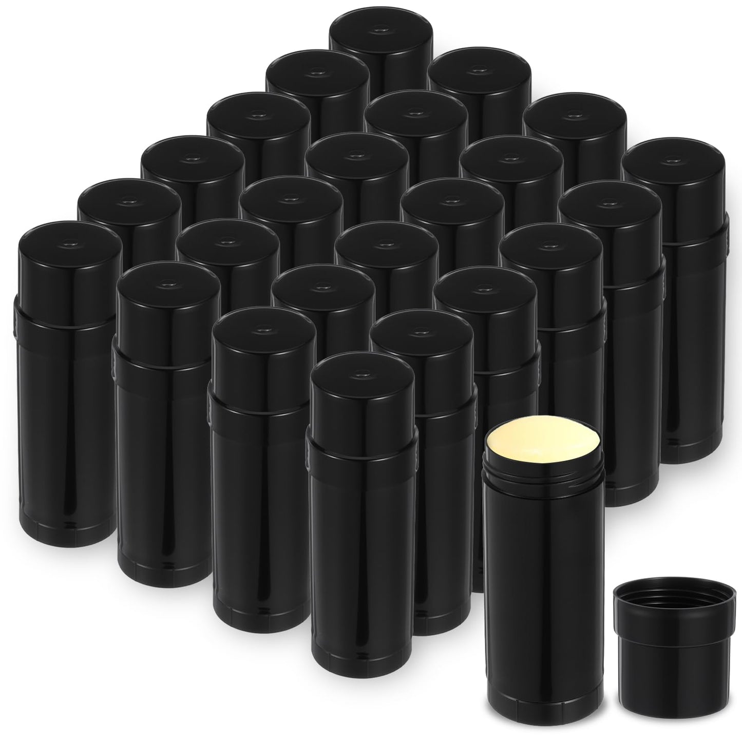 24 Pcs Plastic Deodorant Containers,2 oz/60ml Empty Round Twist-Up Solid Stick Tube Container for Homemade Deodorant,Shaving Soap Stick,Heel Lip Balm,Solid Lotion Bars-Top Filling, Black