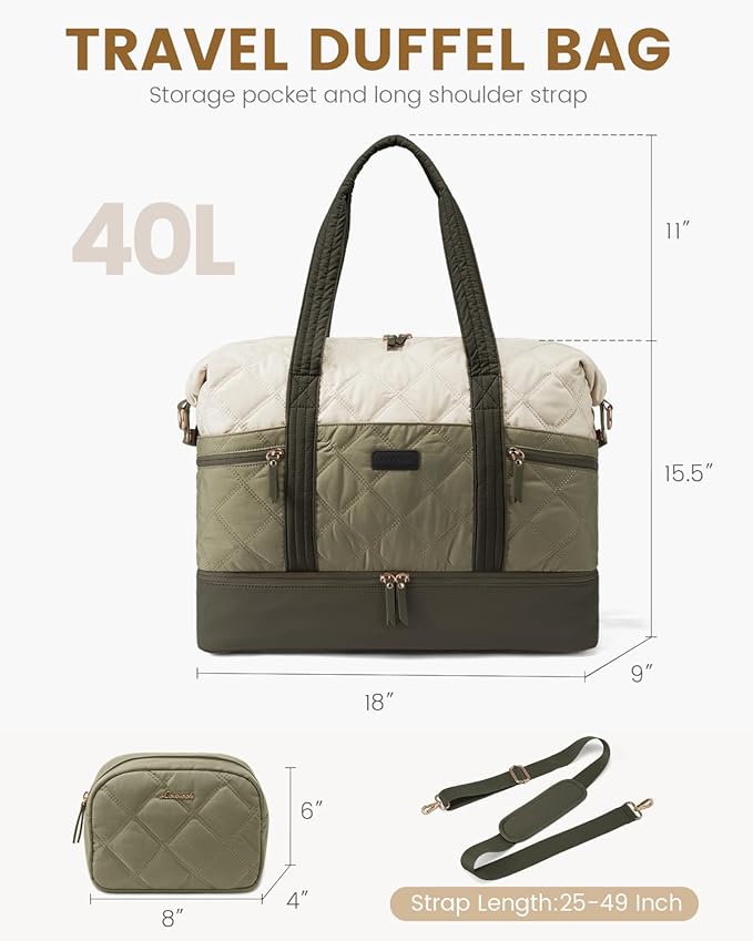 LOVEVOOK Travel Duffle Bag, Lightweight Weekender Bags for Women with Shoe Compartment, 40L Puffer Gym Bag Personal Item Travel Bag, Carry On Overnight Bags and Hospital Bag for Labor and Delivery