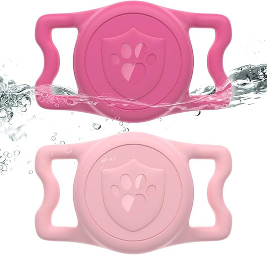 for AirTag Dog Collar Holder, Dog Air Tag Holder, IP68-Waterproof | Lightweight Silicone | Anti-Lost | Ultra-Durable | Compatible with Apple AirTags (Rose Red+Pink)
