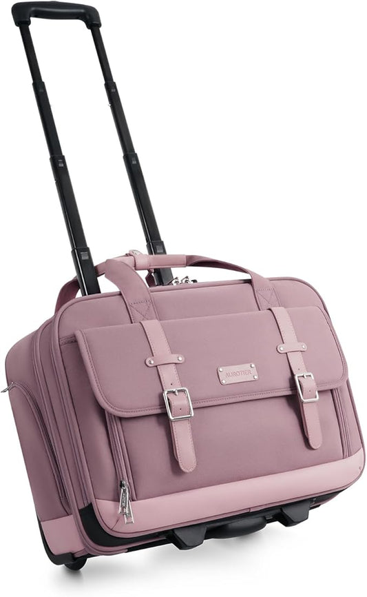 Rolling Laptop Bag Women, Rolling Briefcase for Women with Dual Lock, 17 Inch Computer Bag with Wheels, Roller Underseat Carry On Luggage Personal Item Suitcase for Work Travel Business