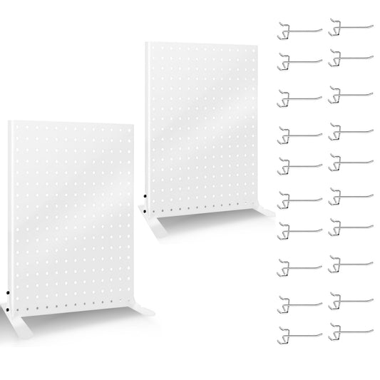 Uppcasir 2PCS Pegboard Display Stand with 20 Hooks for Craft Shows, Metal Jewelry and Key Ring Retail Display Racks for Selling Accessories, Retail Stores, Vendors & Events, White