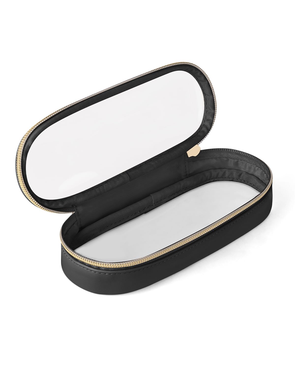 Soimeat Clear Travel Makeup Brush Holder, Leather Makeup Brush Toiletry Bag, Portable Cosmetic Brush Case, Transparent Waterproof Makeup Brush Storage Bag, Black, Large