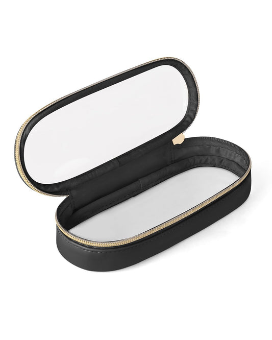 Soimeat Clear Travel Makeup Brush Holder, Leather Makeup Brush Toiletry Bag, Portable Cosmetic Brush Case, Transparent Waterproof Makeup Brush Storage Bag, Black, Large