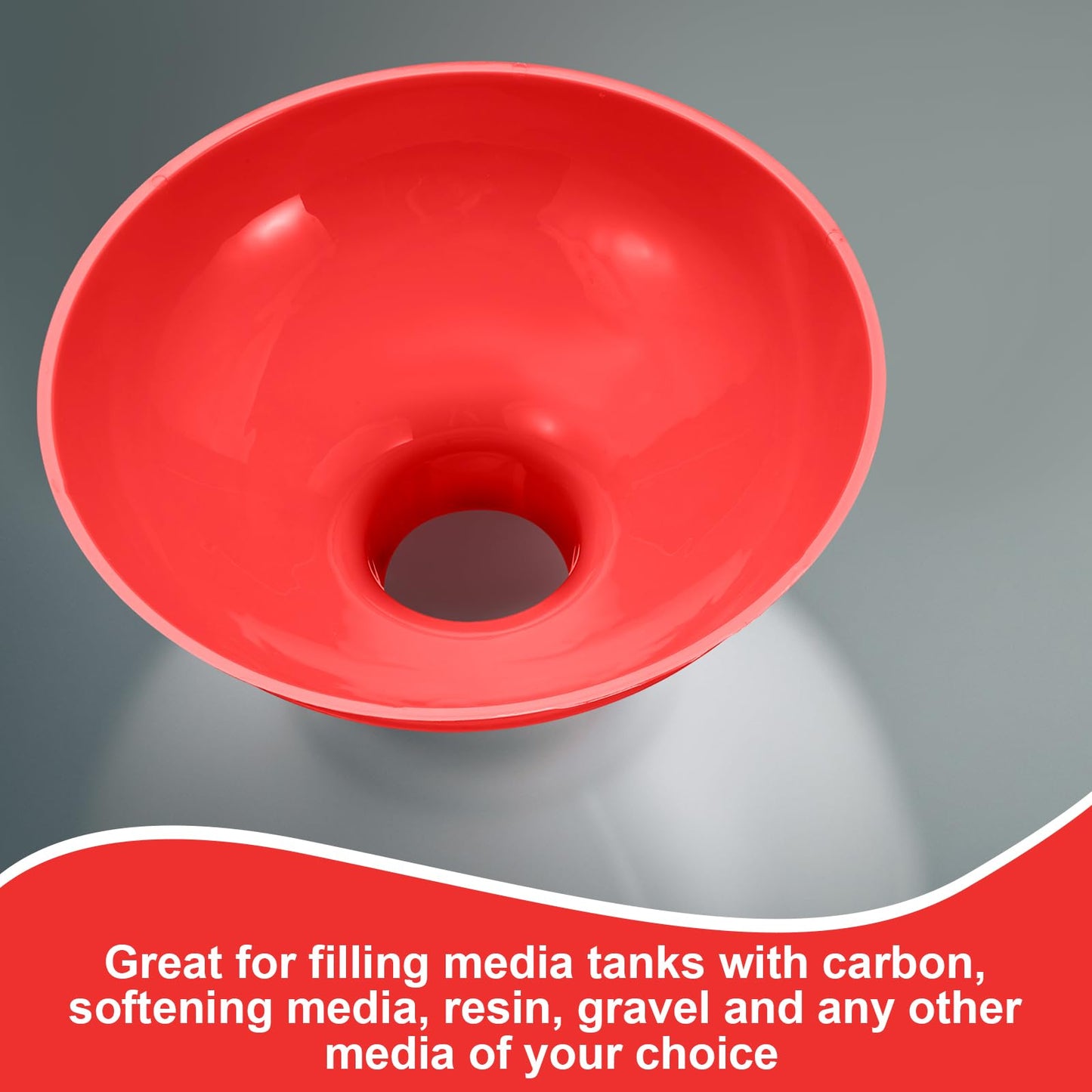 Vesici Extra Large Wide Mouth Funnel 2.5" x 10" Multi Purpose Filling Funnel Plastic Reusable for Water Softener Resin Tanks Carbon Media Jar Filling Use(Red,2 Pack)