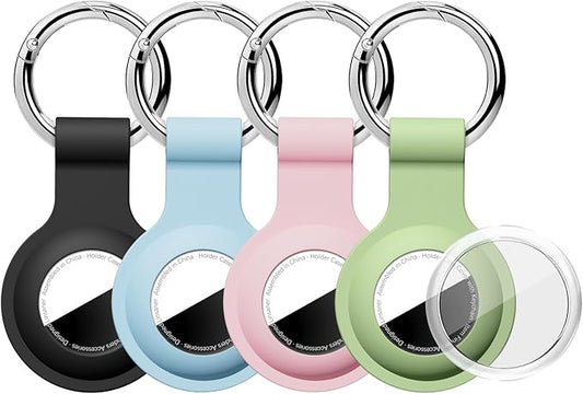 [4 Pack] Waterproof Case for AirTag with Ultra-Clear Front Cover, Shockproof Silicone Holder Keychain for Apple for AirTags, Full Body Protector for Keys, Backpack, Luggage