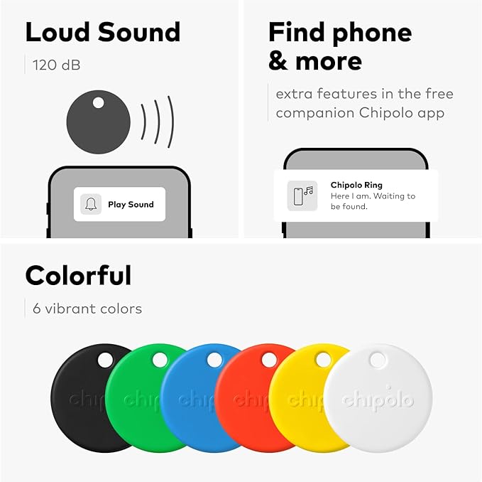 Chipolo POP Tracker Tag - Colorful, Compatible, Loud Bluetooth Tracker with Call Your Phone & Out of Range Alert, Works with Apple Find My or Google's Find My Device - Red