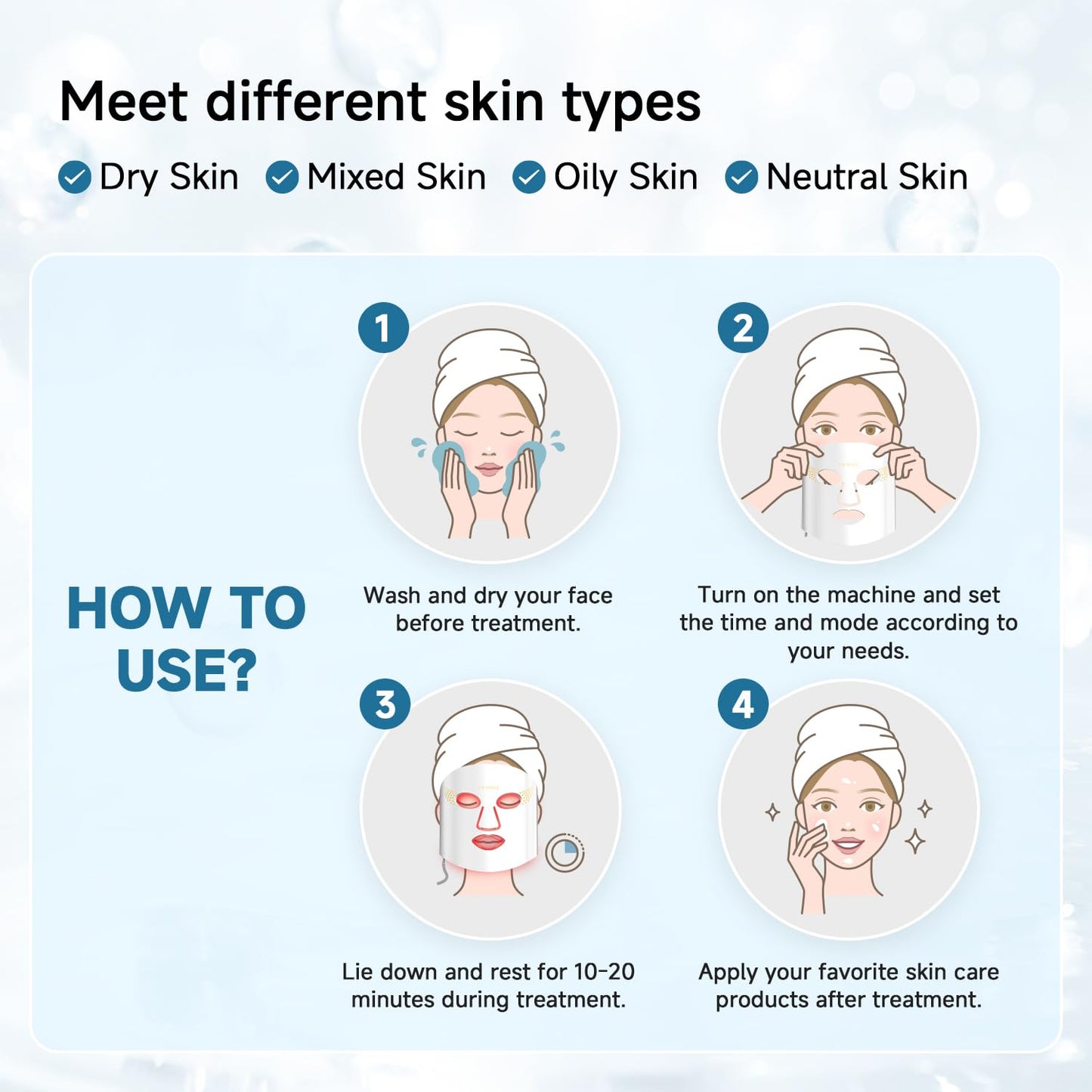 SWIRISE Red Light Therapy for Face，Red Light Face Mask with 4 Wavelengths, Facial Skin Care Mask, White