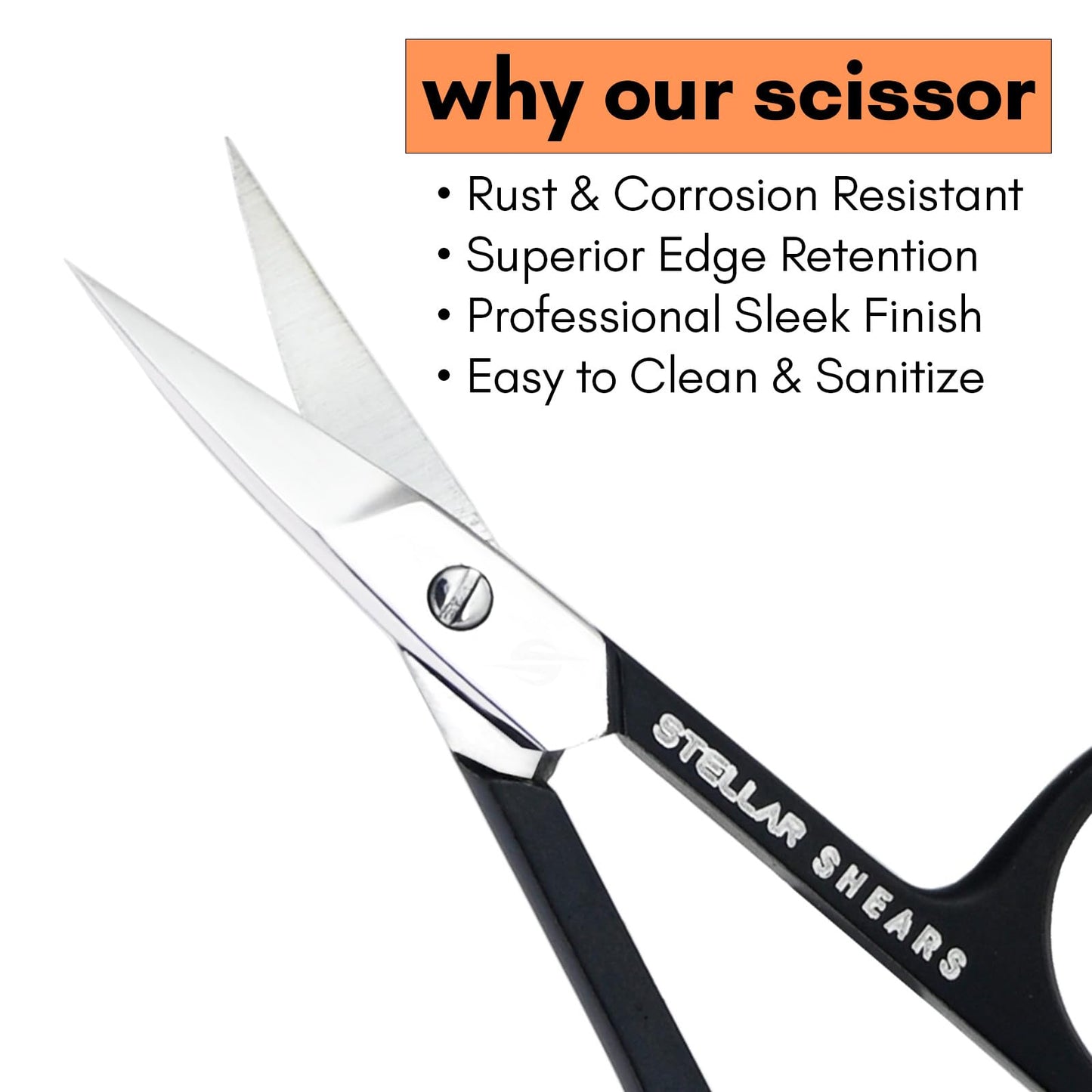 Stellar Shears Precision Cuticle Scissors Extra Sharp Curved Stainless Steel Blades for Professional Nail, Eyebrow & Dry Skin Trimming – Manicure & Pedicure Scissors for Women & Men (Black)