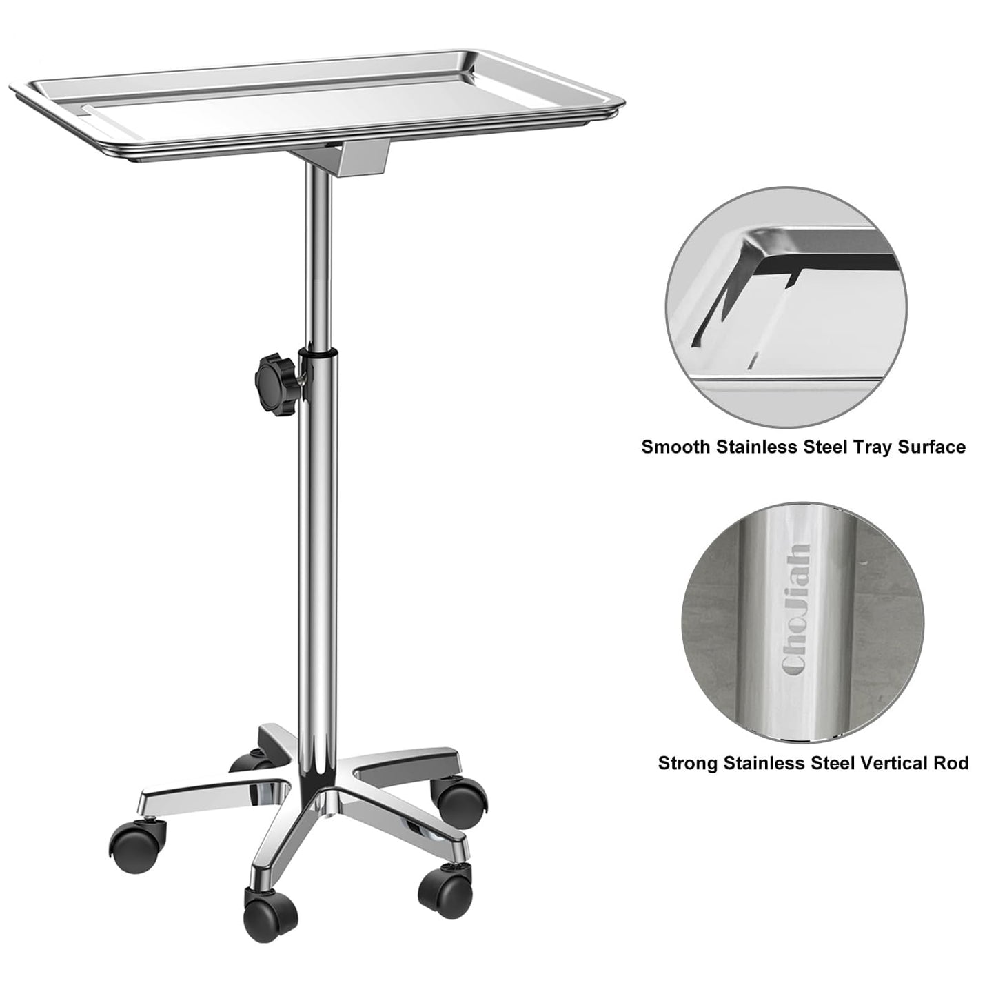 ChoJiah Extra Large Mayo Stand Rolling Salon Tray Hairstylist Tray Heavy Duty Tattoo Tray, Ideal Use for for Hair Salon Dental Hairstylist Cart