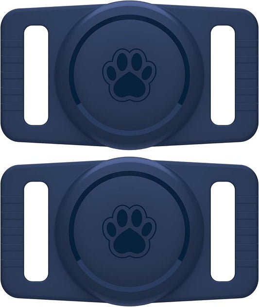for Airtag Dog Collar Holder 2 Pack,Waterproof cat Collar Holder for Apple AirTag, Silicone Air Tags Case for Cat Dog Collars(Navy)