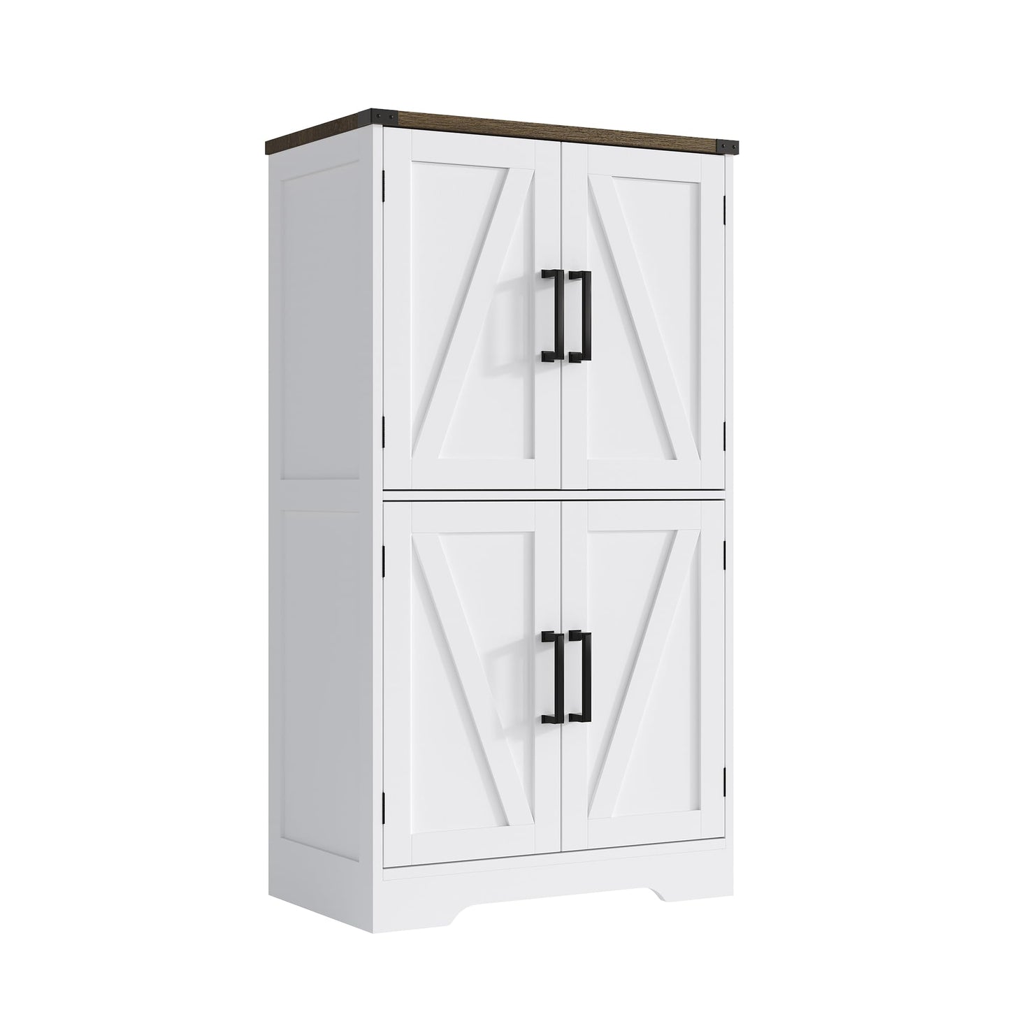 Treocho Narrow Bathroom Floor Cabinet, Farmhouse Bathroom Storage Cabinet with Doors and Adjustable Shelves, Freestanding Kitchen Pantry Cabinet, Cupboard for Living Room, Dining Room, White