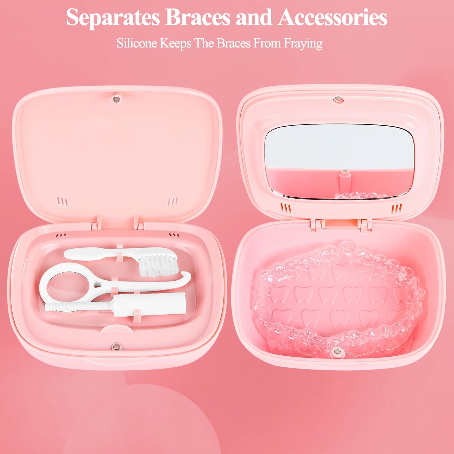 LONGMON Retainer Case With Mirror,Compatible with Invisalign,Vent Holes,Contain Remover Tool,Cleaning Brush,Chewies for Invisalign