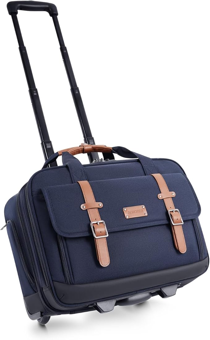 Rolling Laptop Bag for Men and Women, 17 Inch Roller Computer Briefcase, Underseat Carry On Luggage Suitcase with Wheels, Waterproof 2 Wheeled Case for Work, Travel, College, Mobile Office Bag, Navy