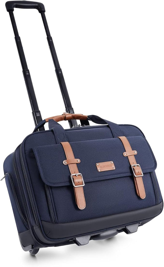Rolling Laptop Bag for Men and Women, 17 Inch Roller Computer Briefcase, Underseat Carry On Luggage Suitcase with Wheels, Waterproof 2 Wheeled Case for Work, Travel, College, Mobile Office Bag, Navy