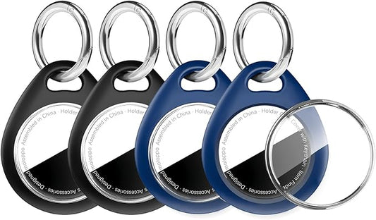 Holder for Air Tags - 4 Pack for AirTags Holder Keychain, Waterproof TPU Shell Protective Case with Keychain, for Air tag Accessories for GPS Item Finder Tracker, Black + Blue