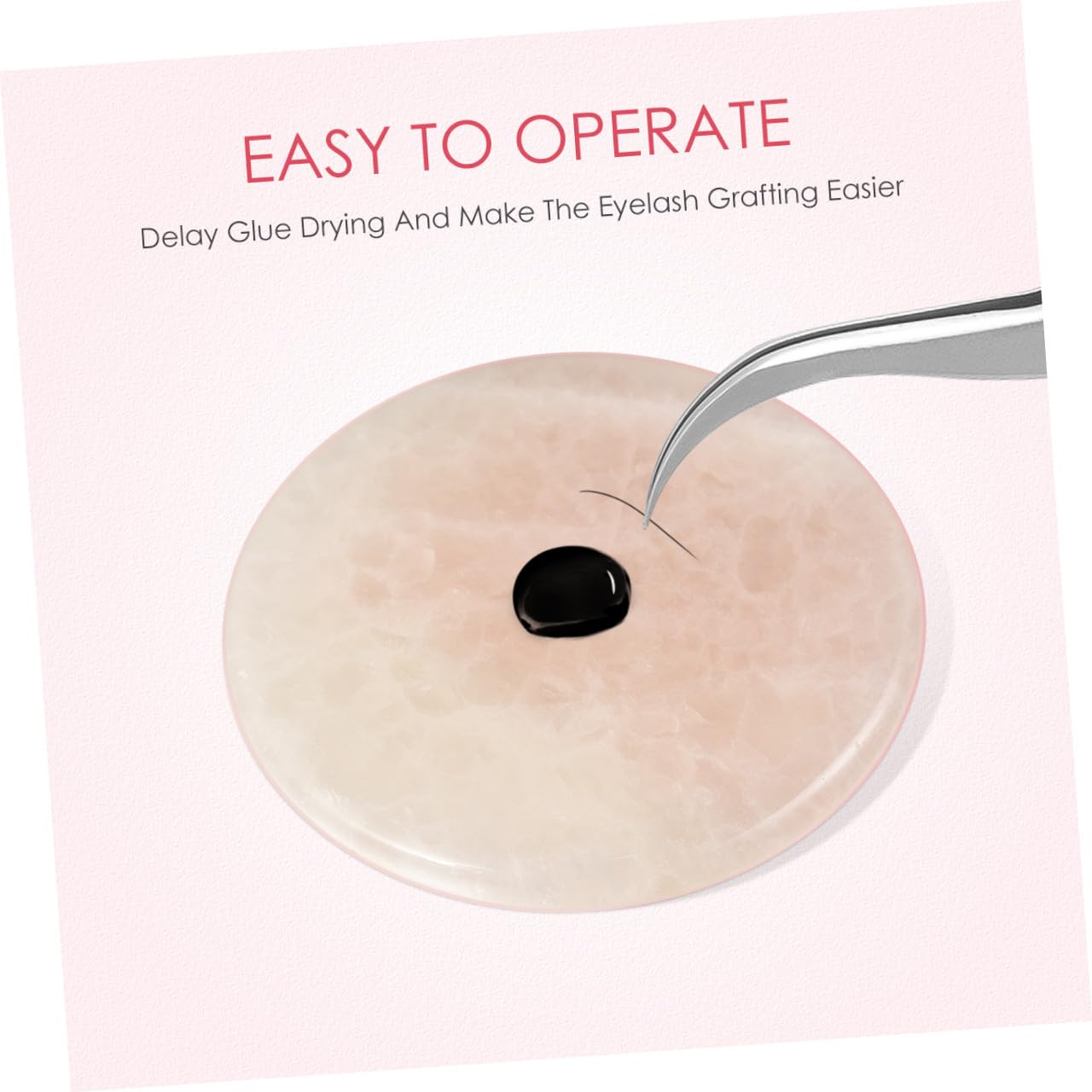 2 Pieces Grafted Eyelash Jade Stones Eyelash Extension Pallet Holder Round Pallet Pad Resin Nail Art Plate Palette Makeup Palette (Pink)