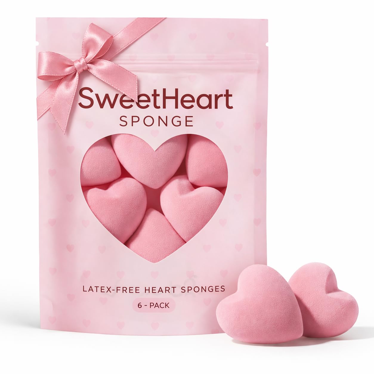 SweetHeart Sponge Heart-Shaped Makeup Sponges – Soft & Bouncy, Latex-Free Beauty Sponges for Liquid, Cream & Powder, Use Wet or Dry (6-Pack)