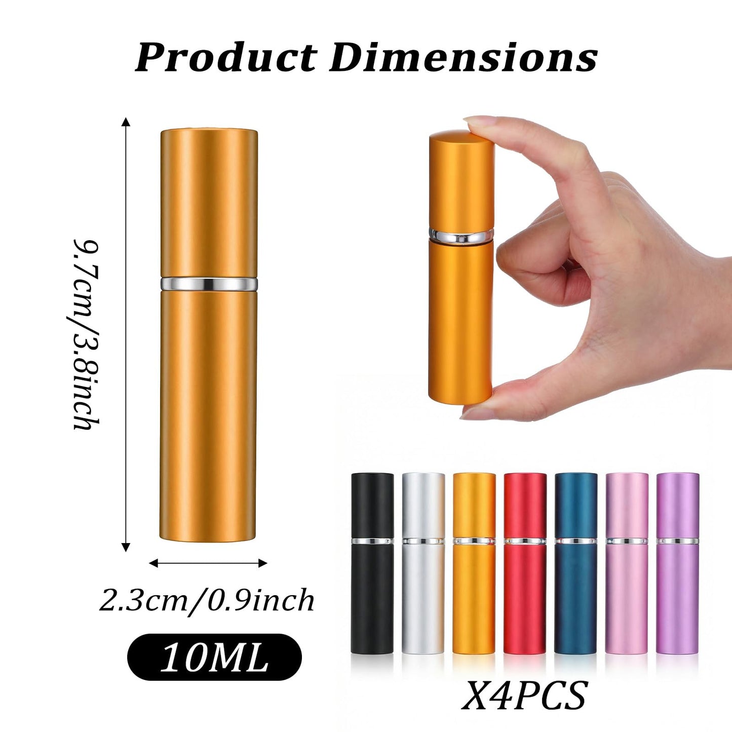 kenaeooe 28 Pcs 10ml Refillable Perfume Atomizer Bottles, Travel-Size Perfume Travel Refillable Sprayers with Pump in 7 Colors (Blue, Black, Gold, Silver, Pink, Purple, Red)