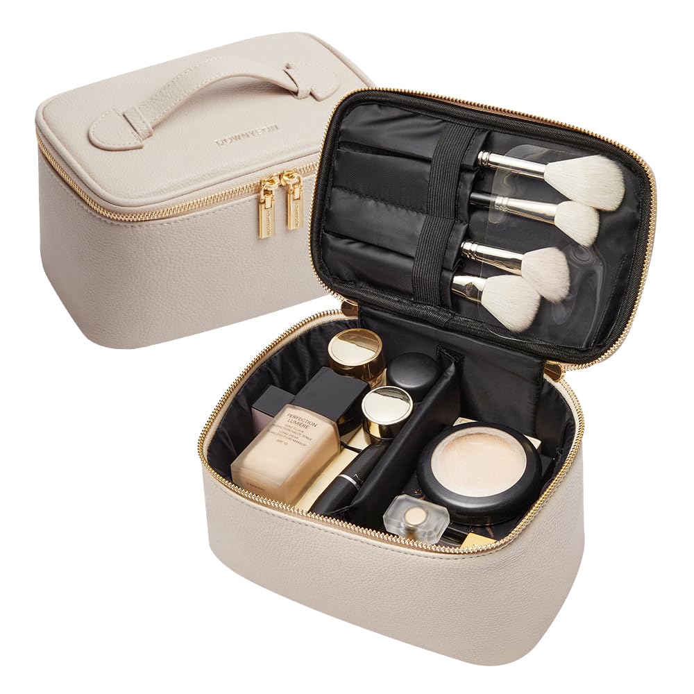 Camdeez Cosmetic Bag,ROWNYEON Makeup Bag,Portable Makeup Train Case,Travel Toiletry Bag Case Organizer for Women,Beige