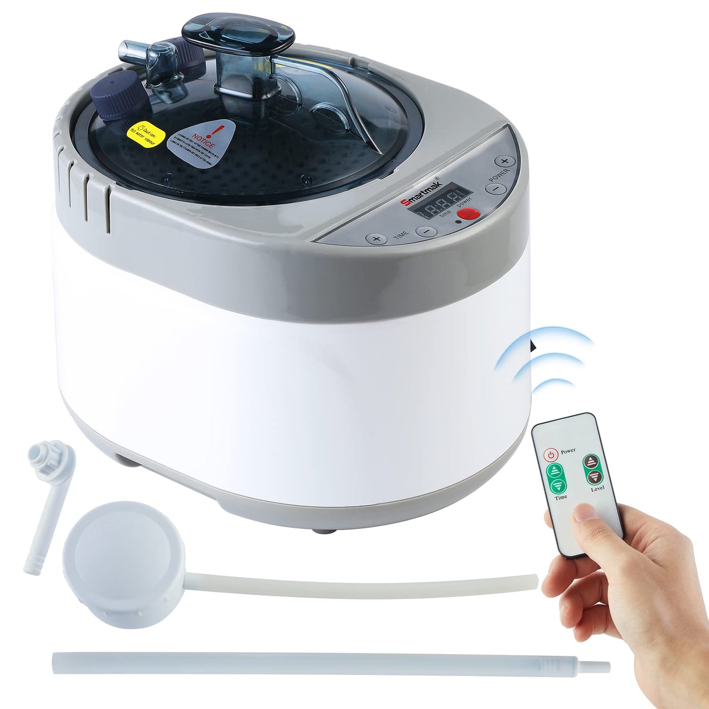 Smartmak Sauna Steamer, Portable 4L Upgrated Steam Pot Generator with Remote Control, Spa Machine with Timer Display Herbal Box for Steam Saunas, 110V US Plug- Grey