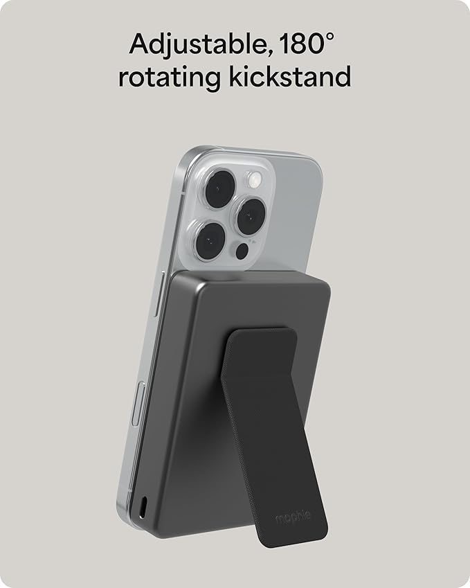 Mophie Powerstation Wireless Slim with Stand 10,000mAh Power Bank – MagSafe Compatible, 15W Qi2-Certified, 30W USB-C PD Fast Charging, Slim Battery Pack for iPhone, Android, Travel & Airplane Use