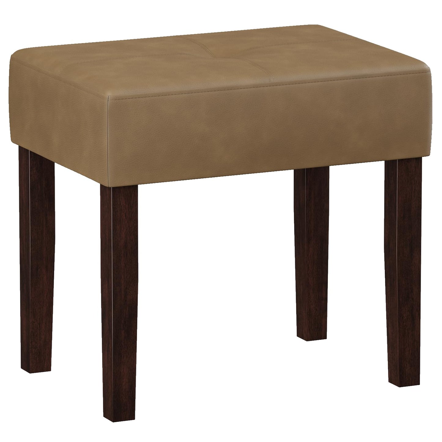 EOSVALO Leather Vanity Stool, 18.7 Inch Wide Rectangle Ottoman Bench for Makeup Room, Vanity Chair with Wood Legs for Piano Room, Bedroom,Living Room with Customizable (Brown)