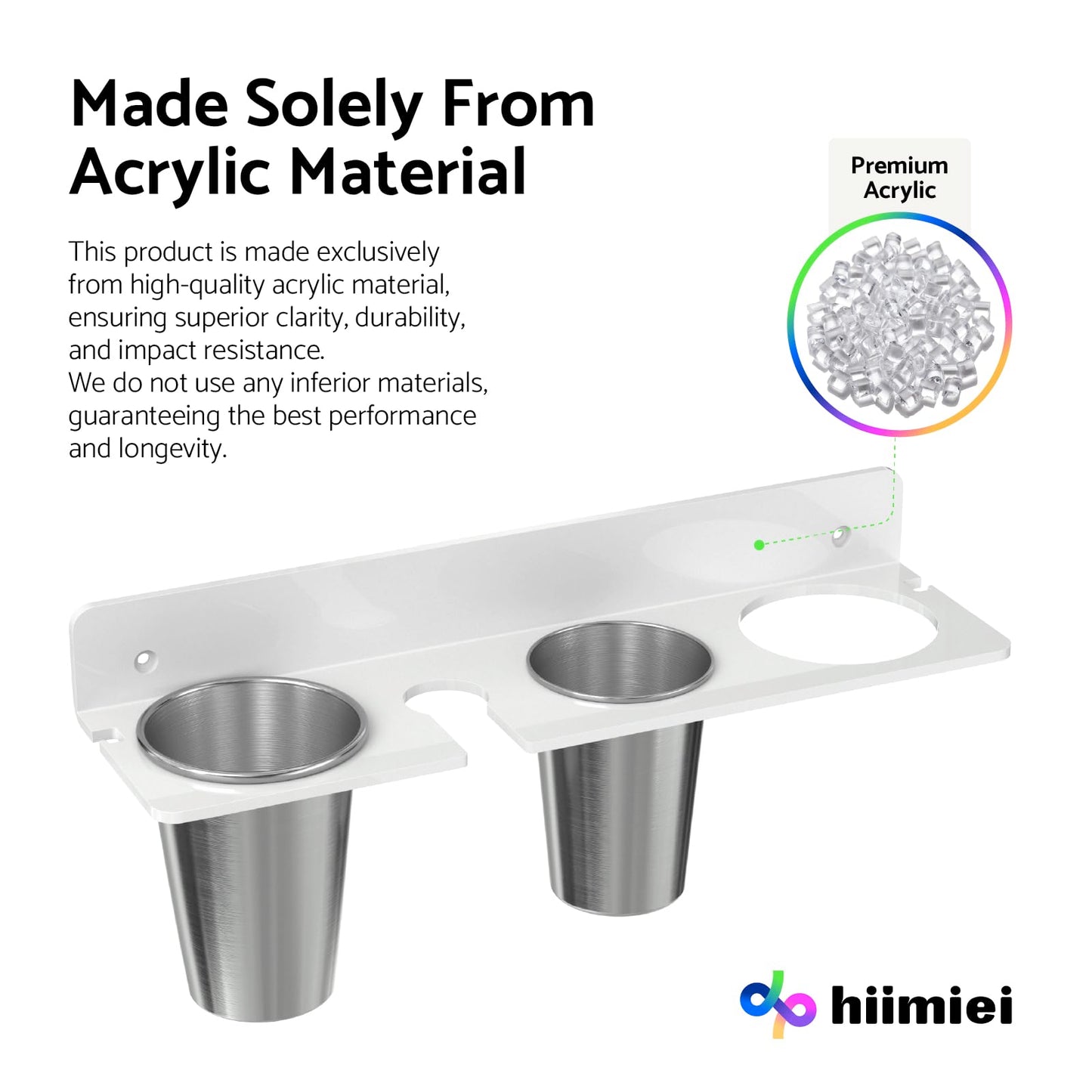 HIIMIEI Hair Tool Organizer Wall Mount, White Acrylic Hot Tool Holder with 2Cups, Bathroom Hair Styling Accessories Storage Organizer for Flat Iron, Blow Dryer, Curling Wand