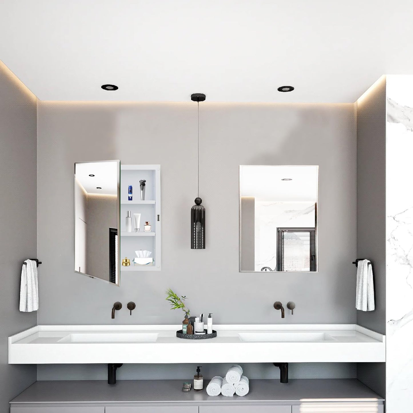 BABENET Bathroom Medicine Cabinet with Beveled Mirror,Medicine Cabinet with Storage Function,Hanging Storage Cabinet,Bathroom Mirror Cabinet,Adjustable Shelves,White (16 x 20 inch)