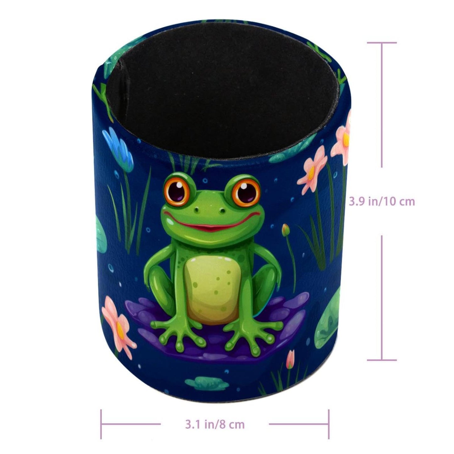 KikandKo Pencil Holder for Desk, Cute Frog Pen Cup Makeup Brush Holder, Leather Desktop Organizer Storage Case Stationery for School Home Office Supplies