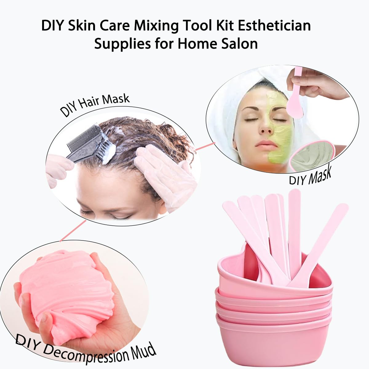 icyhey 15 Pairs Pink Heart-shaped Plastic Facial Mask Mixing Bowls Set with Spatulas - DIY Skincare Mixing Tool Kit, Mud Masks, Home Salon, and Beauty Salon Use, Face Mask Applicator Tool(15Pcs)