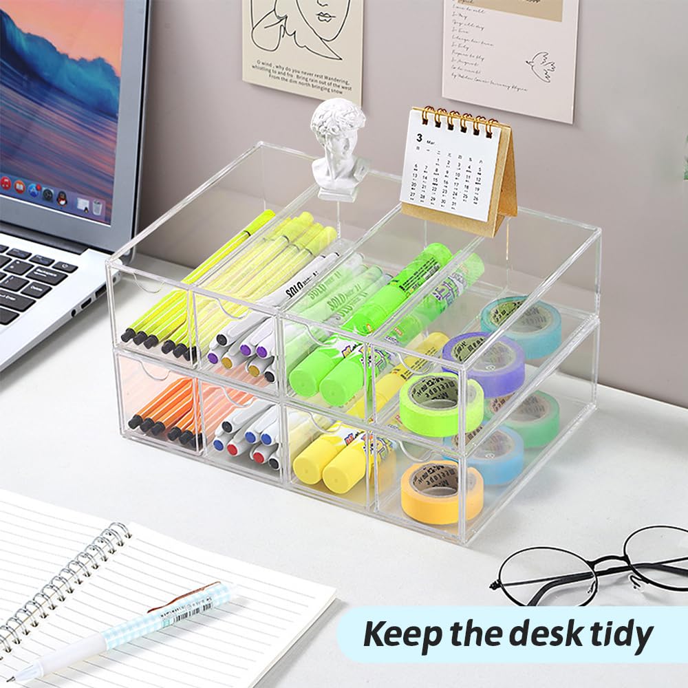 RETON 5 Sets Acrylic Sunglasses Organizers with 20 Drawers, Clear Eyeglass Holder for Glasses Display, Plastic Makeup Storage for Eyewear Watch Art Craft Cosmetic Jewelry Office Desktop