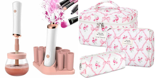 Senbowe Makeup Brush Cleaner and Large Cotton Floral Makeup Bag