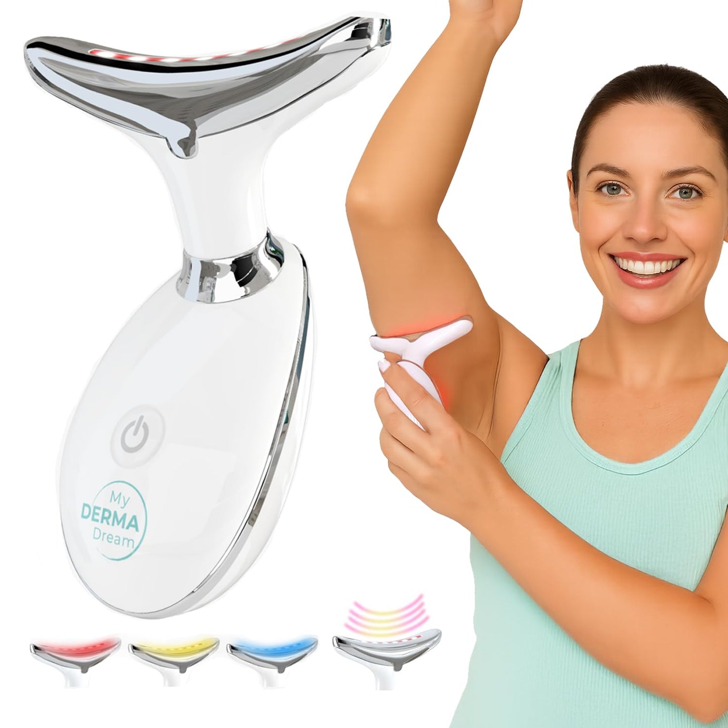 My Derma Dream MyoGlow by MDD | Neck, Face, Arms, and Legs | Uses LED Light, Vibration, Heat