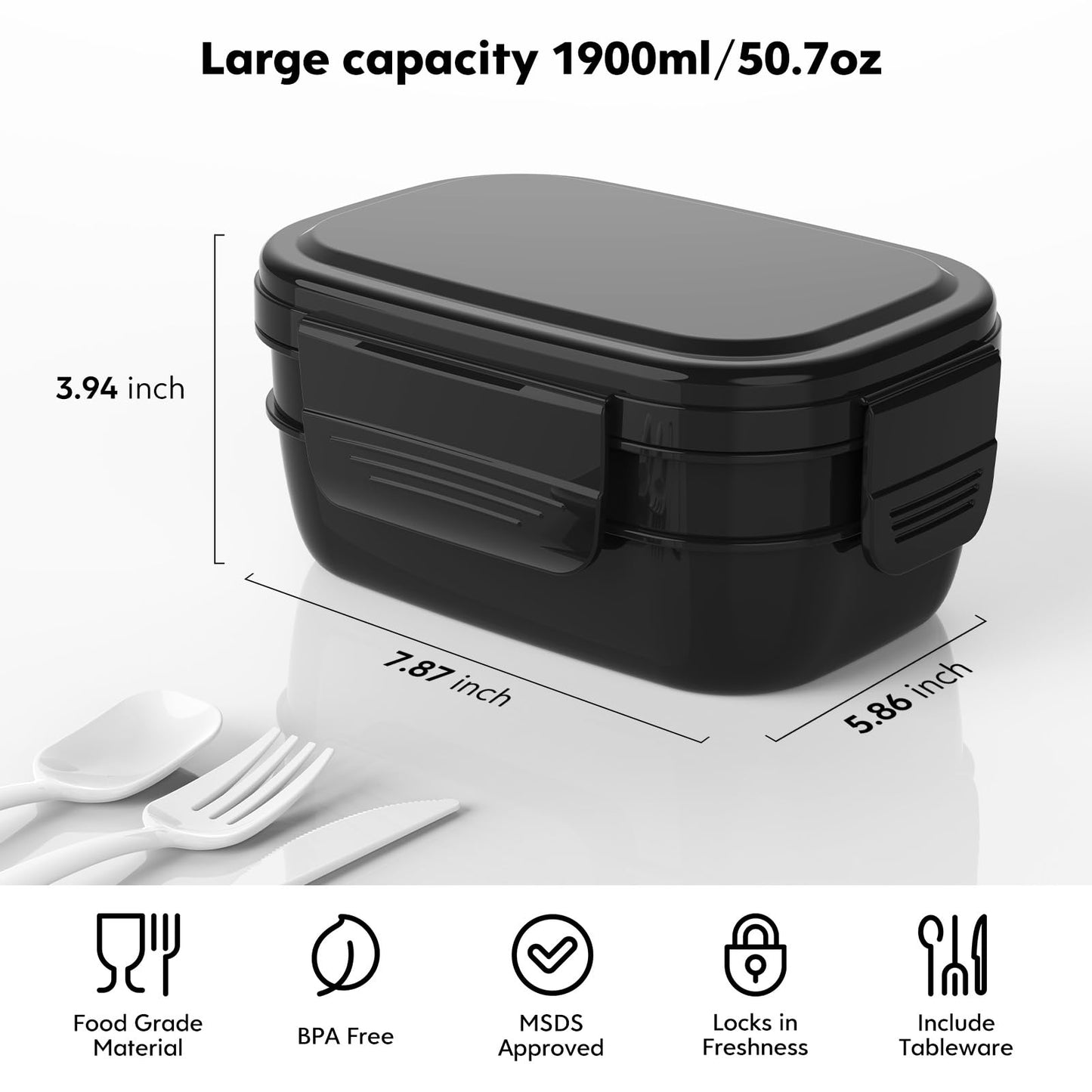 HOMETALL Bento Box Adult, Lunch Box Containers for Men Women with 8 Compartments, Lunch Containers with Utensils, 51 OZ/1900ML, Microwave & Dishwasher Safe