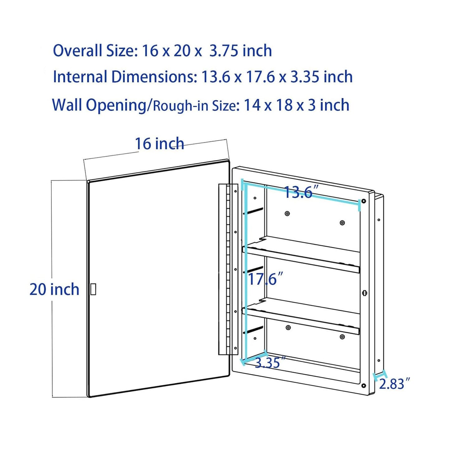 BABENET Bathroom Medicine Cabinet with Beveled Mirror,Medicine Cabinet with Storage Function,Hanging Storage Cabinet,Bathroom Mirror Cabinet,Adjustable Shelves,White (16 x 20 inch)