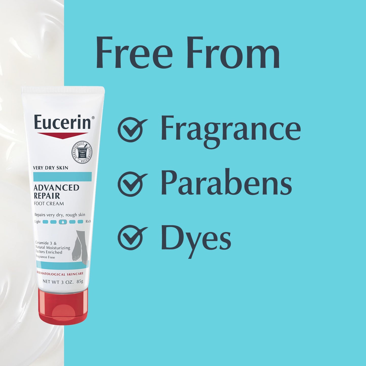 Eucerin Advanced Repair Foot Cream, Urea Enriched, Unscented Foot Cream for Dry Feet and Heels With Triple Moisturizing Complex, Travel Size Moisturizer, 3 OZ Tube, Pack of 3