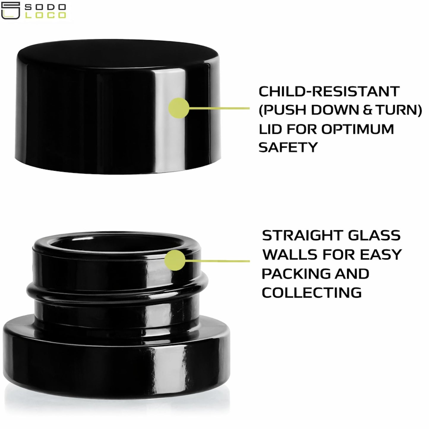 (200 Pack) 5ml Thick Black Glass Jars with Black Child Resistant Lids - UV Resistant - Storage for Oil, Lip Balm, Wax, Cosmetics - Mini Child Proof Container
