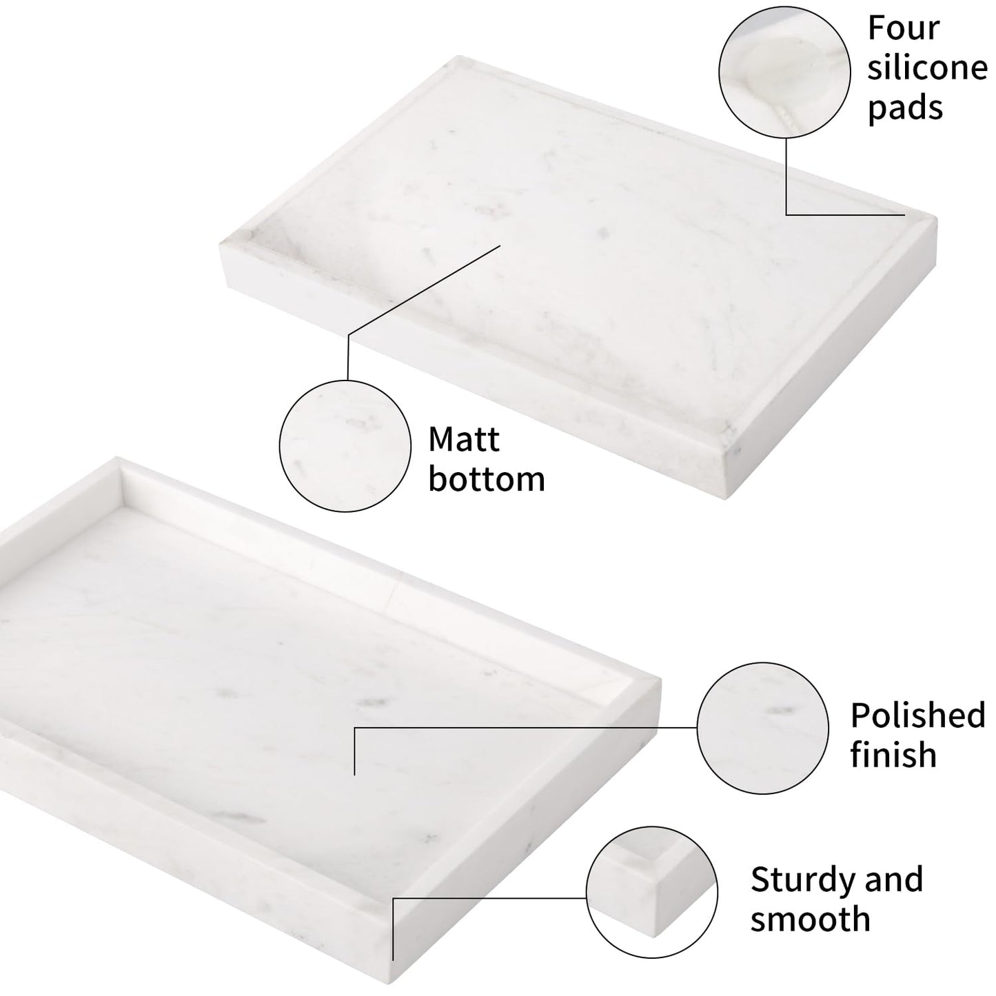 Marble Bathroom Vanity Tray, Natural Luxury Vanity Home Kitchen Bathroom Table Tray, Stone Decorative Countertop Dresser Trays for Key Coffee Perfume Jewelry Makeup (Jazz White, 12"x 8" x1.2")