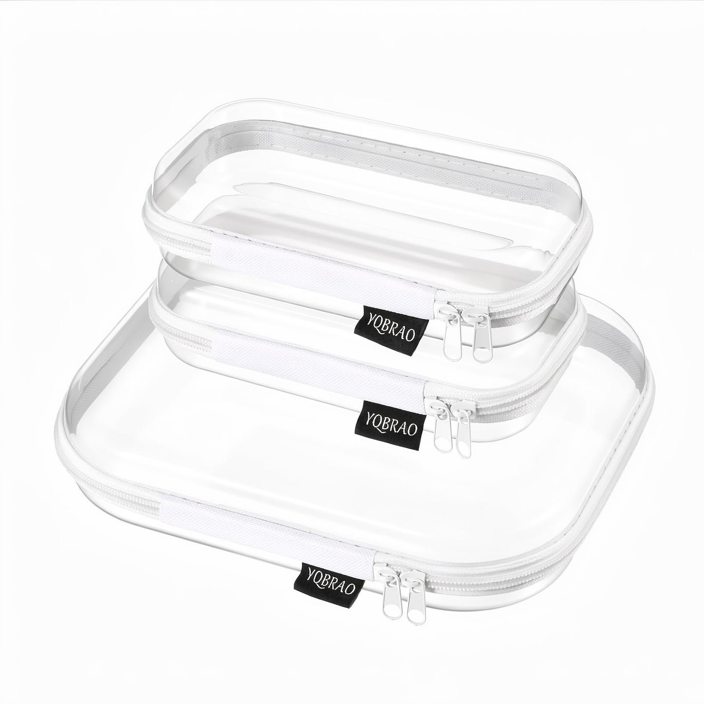 YQBRAO 3 Pack Clear Hard Shell Zipper Case,Rigid Protection Diaper Bag Organizer Pouches, TSA Approved Toiletry Bag with YKK Zippers for Cosmetics, Toys & Electronics