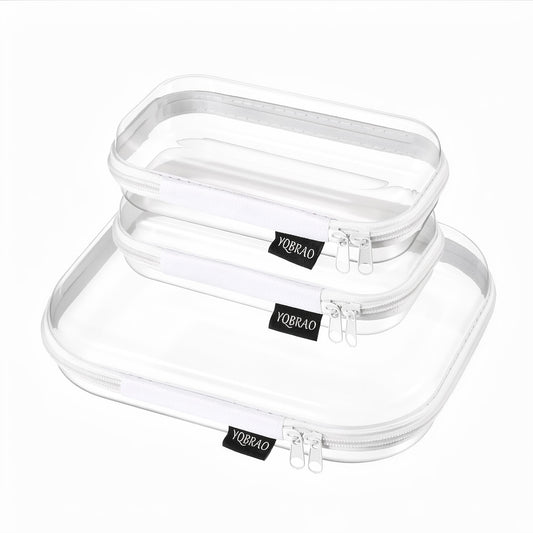 YQBRAO 3 Pack Clear Hard Shell Zipper Case,Rigid Protection Diaper Bag Organizer Pouches, TSA Approved Toiletry Bag with YKK Zippers for Cosmetics, Toys & Electronics