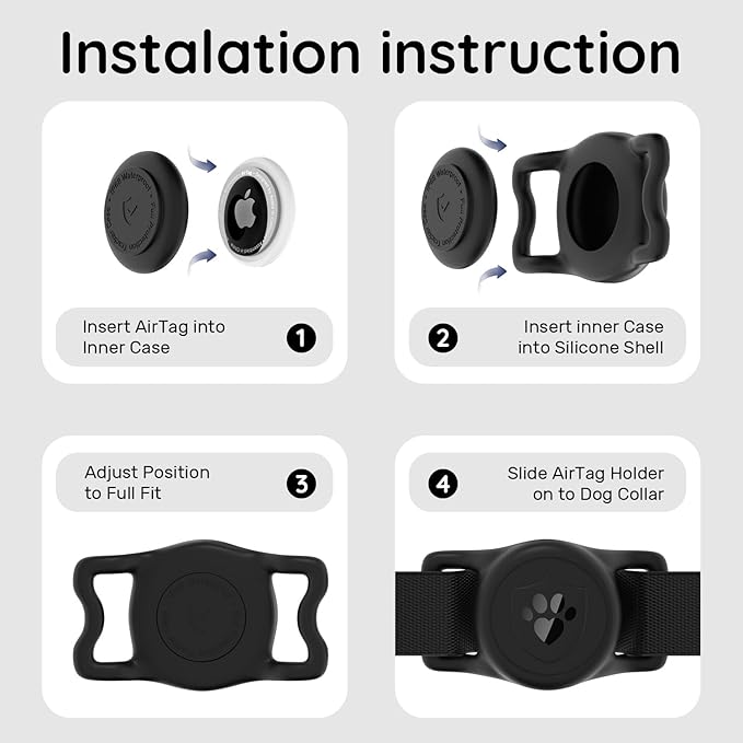 for AirTag Dog Collar Holder, Dog Air Tag Holder, IP68-Waterproof | Lightweight Silicone | Anti-Lost | Ultra-Durable | Compatible with Apple AirTags (Black)