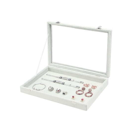Coward Jewelry Organizer Tray Box, Grey Beige Velvet Blank Display Tray Case with Lid for Storage Necklaces Bracelets Rings Beads and Jewelry Accessories