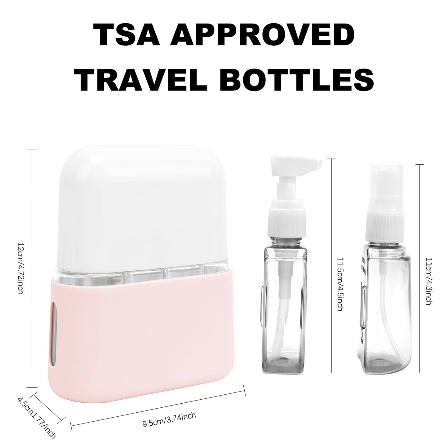 Skycase Travel Bottles - Leak Proof Refillable Tsa Approved Travel Size Toiletries, 4 in 1 Liquid Bottles Containers with Labels and Funnel Airplane Accessories Kits for Lotion Liquid (Pink)