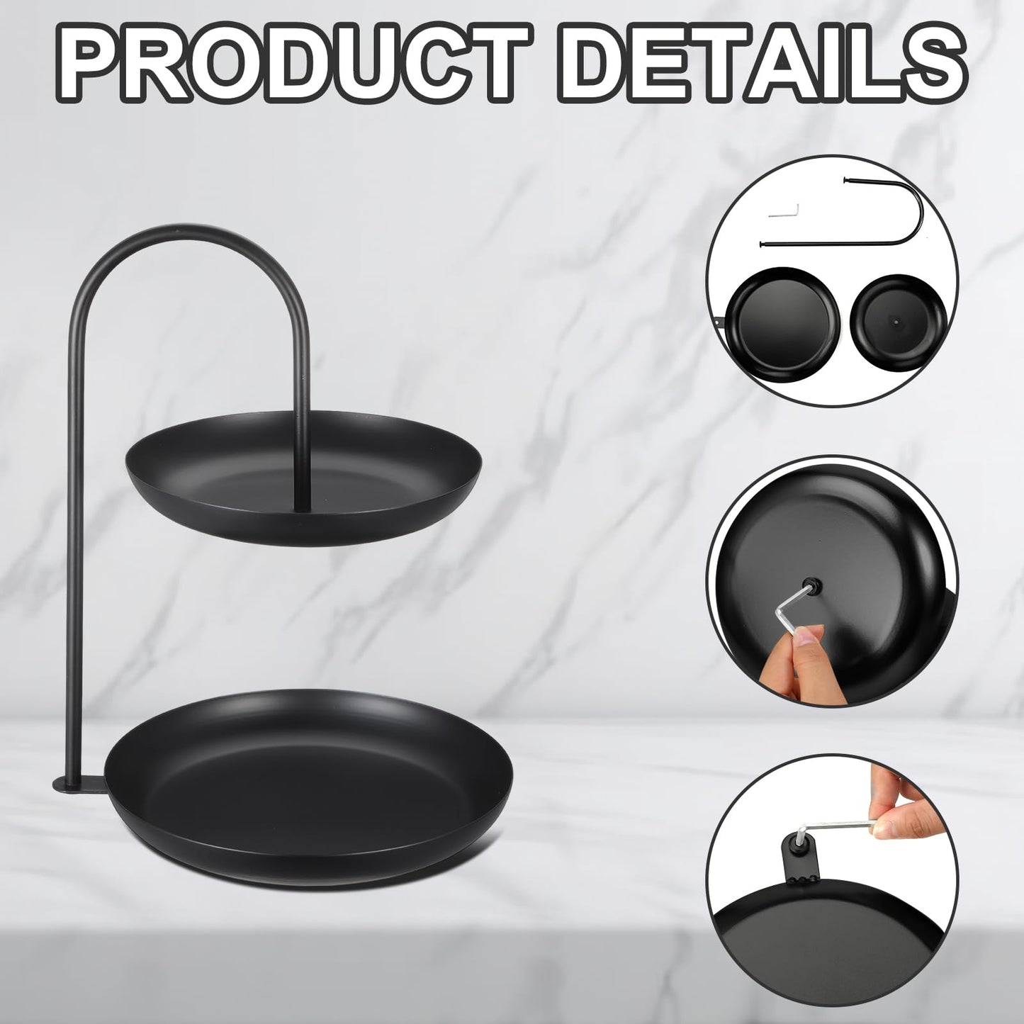 Maxcheck 2 Pcs Necklace Display Stand 2 Tier Jewelry Holder Tabletop Jewelry Organizer Tower with Round Storage Tray Organizer Tower for Bracelets Necklaces Earrings Makeups(Black)