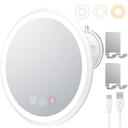 Glowtop Lighted Shower Mirror Fogless for Shaving, 5000mAh Rechargeable 8.3” Heated Fog Free Shower Shaving Mirror with Light 3 Colors Dimmable, 360° Swivel Magnetic Design for Men, NO-Drilling