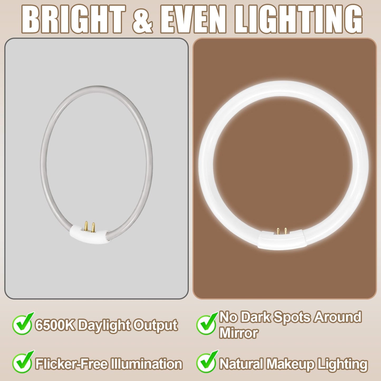Poweka T5-22W Circular Bulb,7.25 inch Round Mirror Light Bulb Replacement Compatible with Floxite/Zadro/Rialto Makeup Magnifying Vanity Mirror, Makeup Mirror Fluorescent Light Bulb