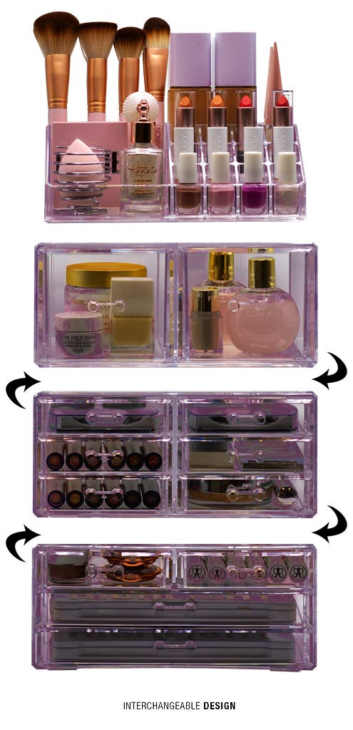 Sorbus Large Makeup Organizer - Clear Stackable Jewelry & Makeup Organizer For Vanity, Bathroom Storage, Dresser - 12 Drawers Cosmetic Beauty Organizers and Storage with Lipstick, Makeup Brush Holder