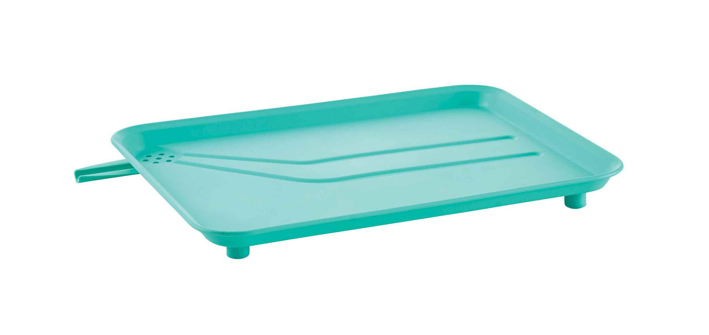 Farberware Compact Dish Drying Rack with Drainboard, Flatware Caddy and Sink Brush, Teal - Holds 9 Plates, Fits Small Kitchens, Apartments and Dorms