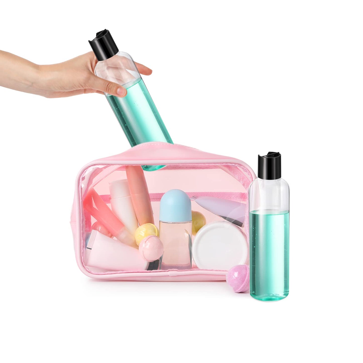 Nuenen 8 oz 24 Pcs Plastic Empty Bottles Squeeze Travel Containers with Black Disc Cap Refillable Shampoo Travel Bottles for Toiletries Lotion Container for Body Soap Cream (Clear)